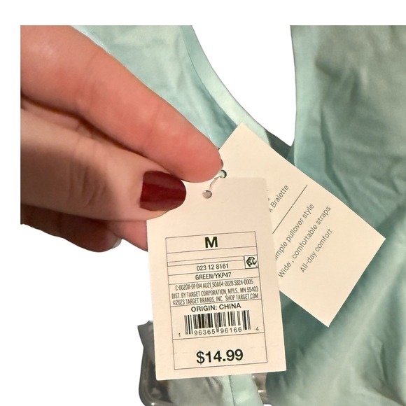 Auden Womens M Scoop Neck Unlined Bralette Mint Green Simple Pullover Style - Picture 3 of 5